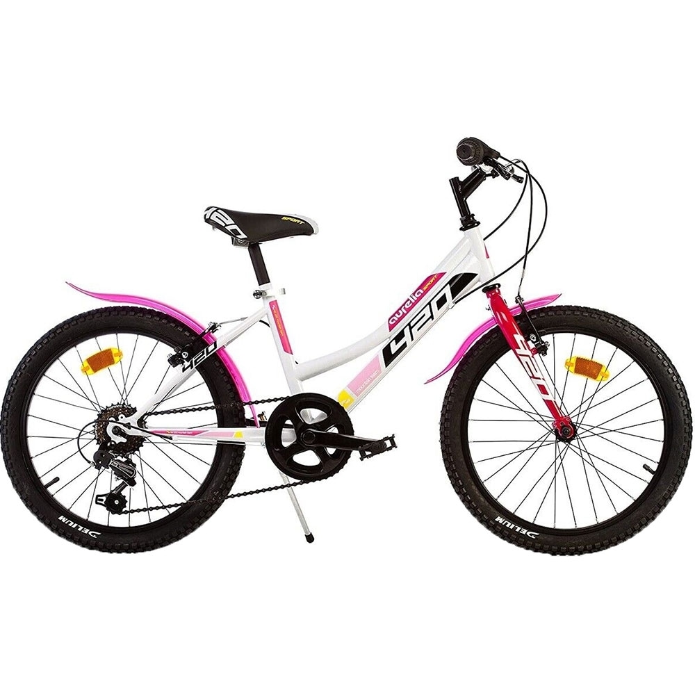 Bicicleta copii Dino Bikes Mountain Bike, 6 viteze, roata 20", pana la 145 cm, 7 ani+, alb/roz