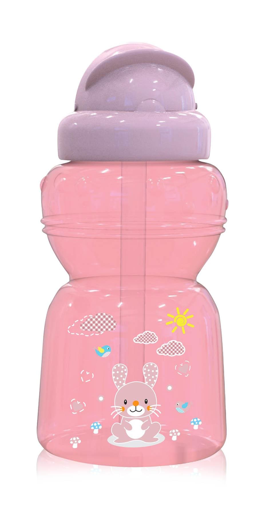 Biberon sport mini Animals Lorelli, cu pai moale si flexibil, 6 luni+, 200 ml, Blush Pink