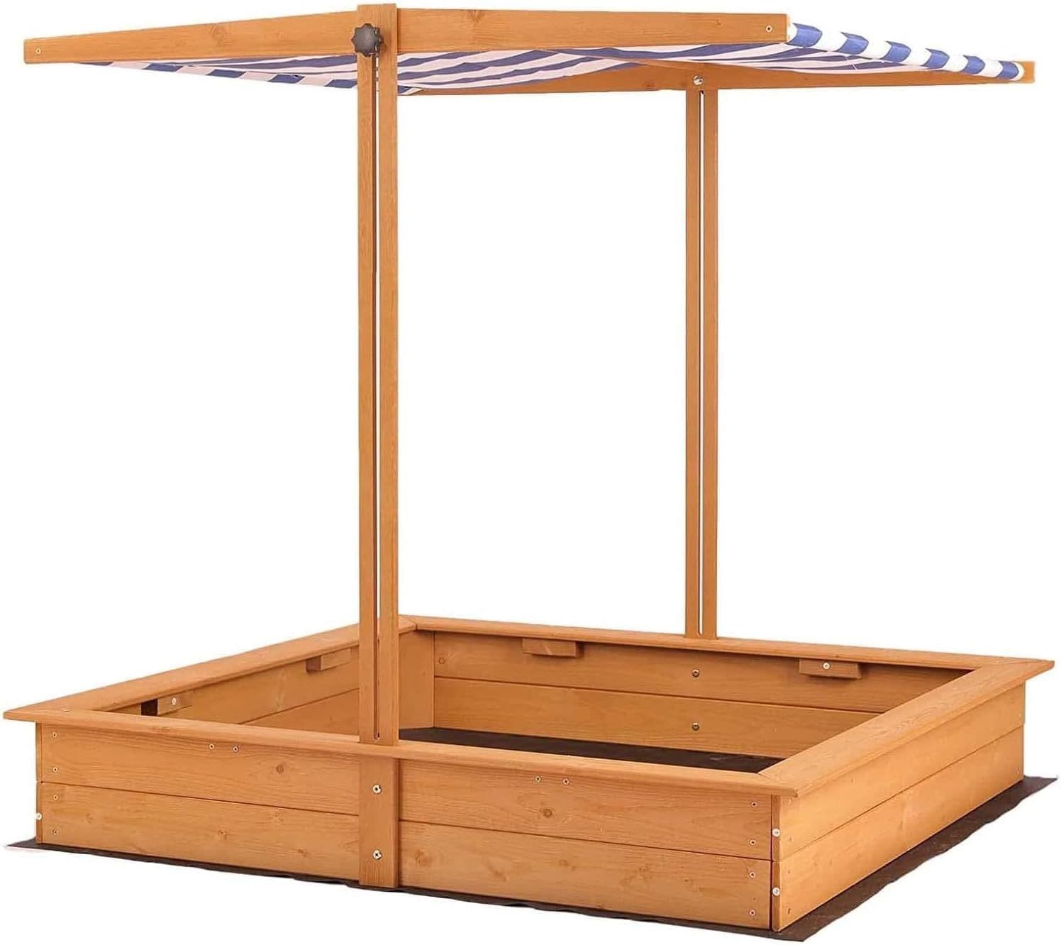 Lada de nisip cu acoperis ajustabil, PROCART, 118x118x118 cm, lemn de brad, natur
