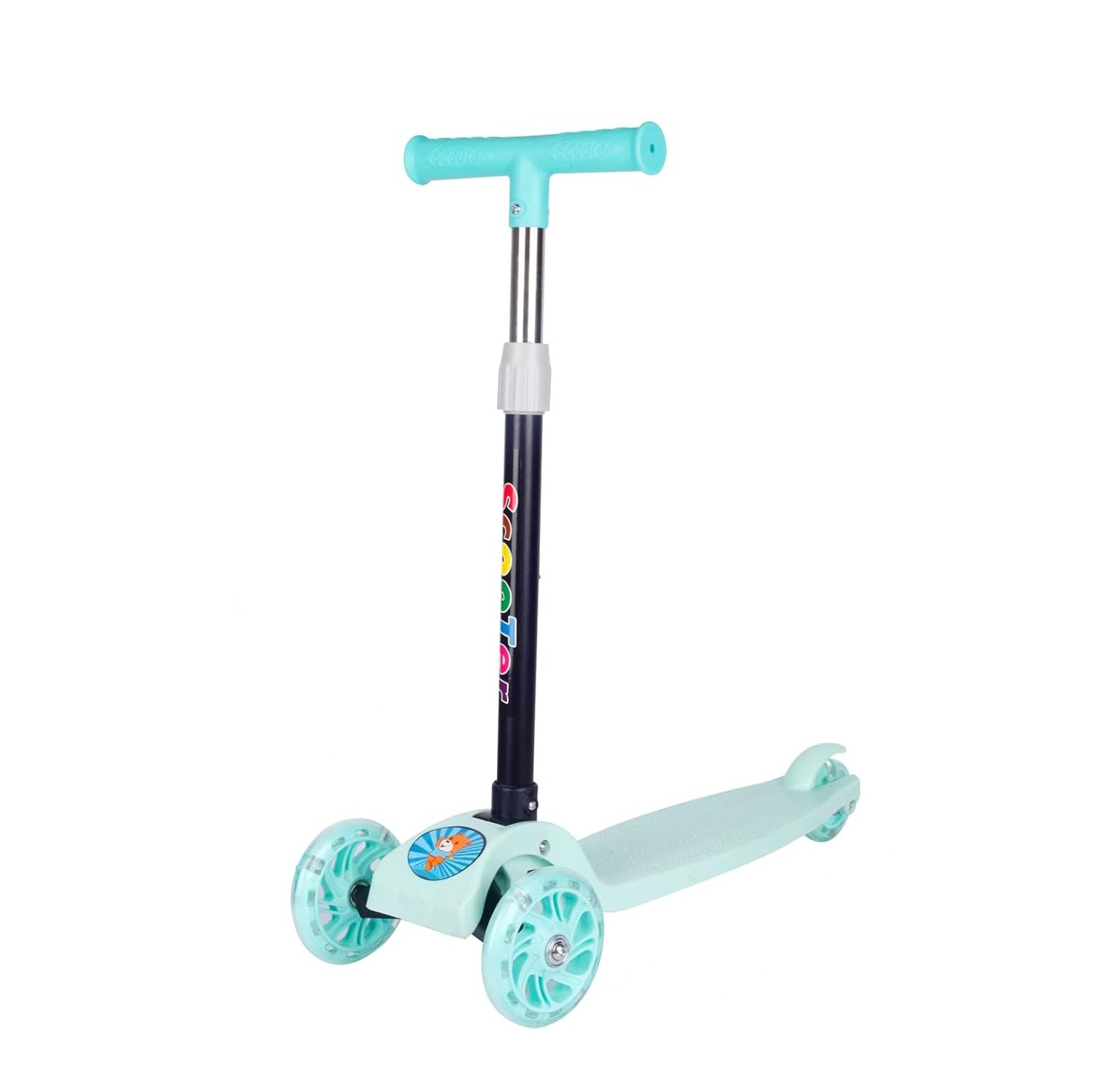 Trotineta copii PROCART, ghidon ajustabil pe inaltime, 3 roti LED multicolor, pliabila, verde