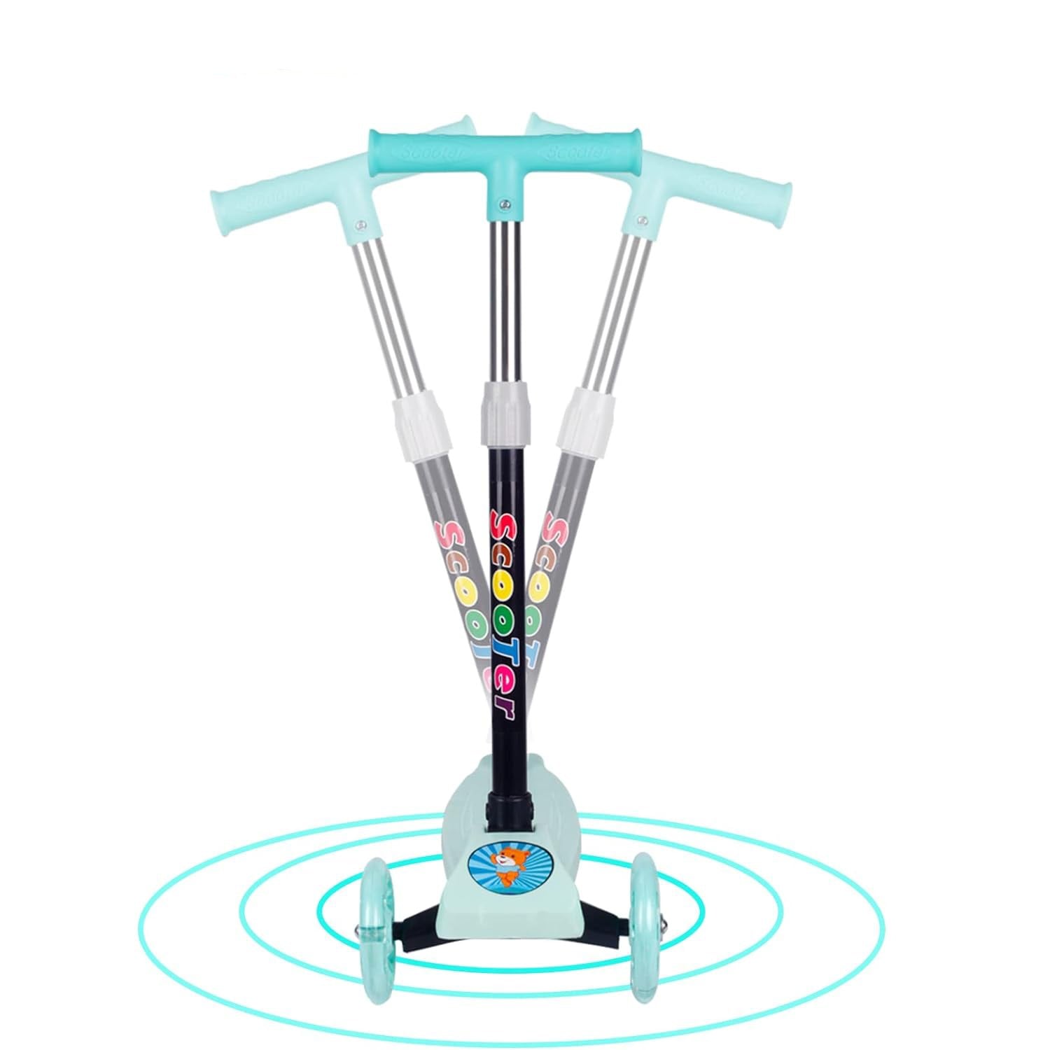 Trotineta copii PROCART, ghidon ajustabil pe inaltime, 3 roti LED multicolor, pliabila, verde