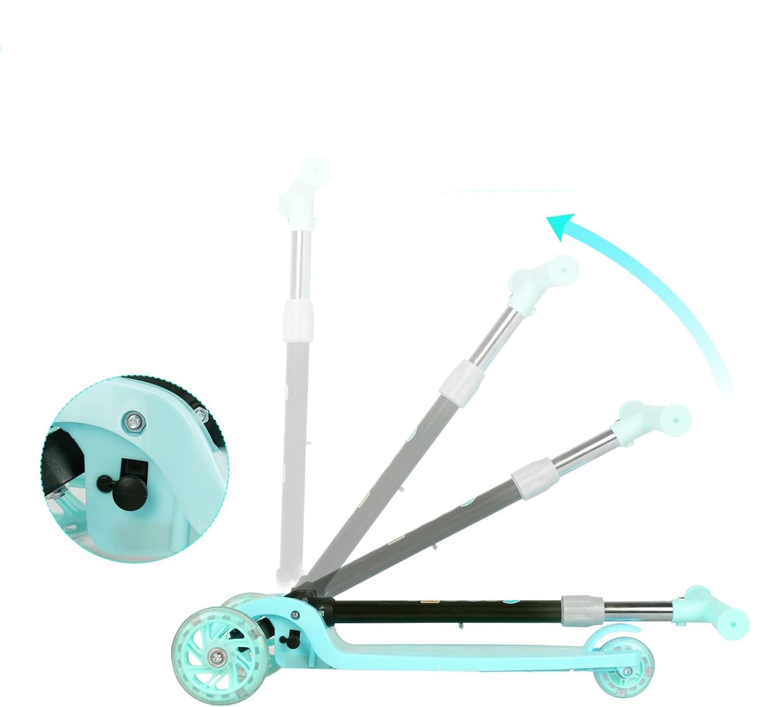 Trotineta copii PROCART, ghidon ajustabil pe inaltime, 3 roti LED multicolor, pliabila, verde