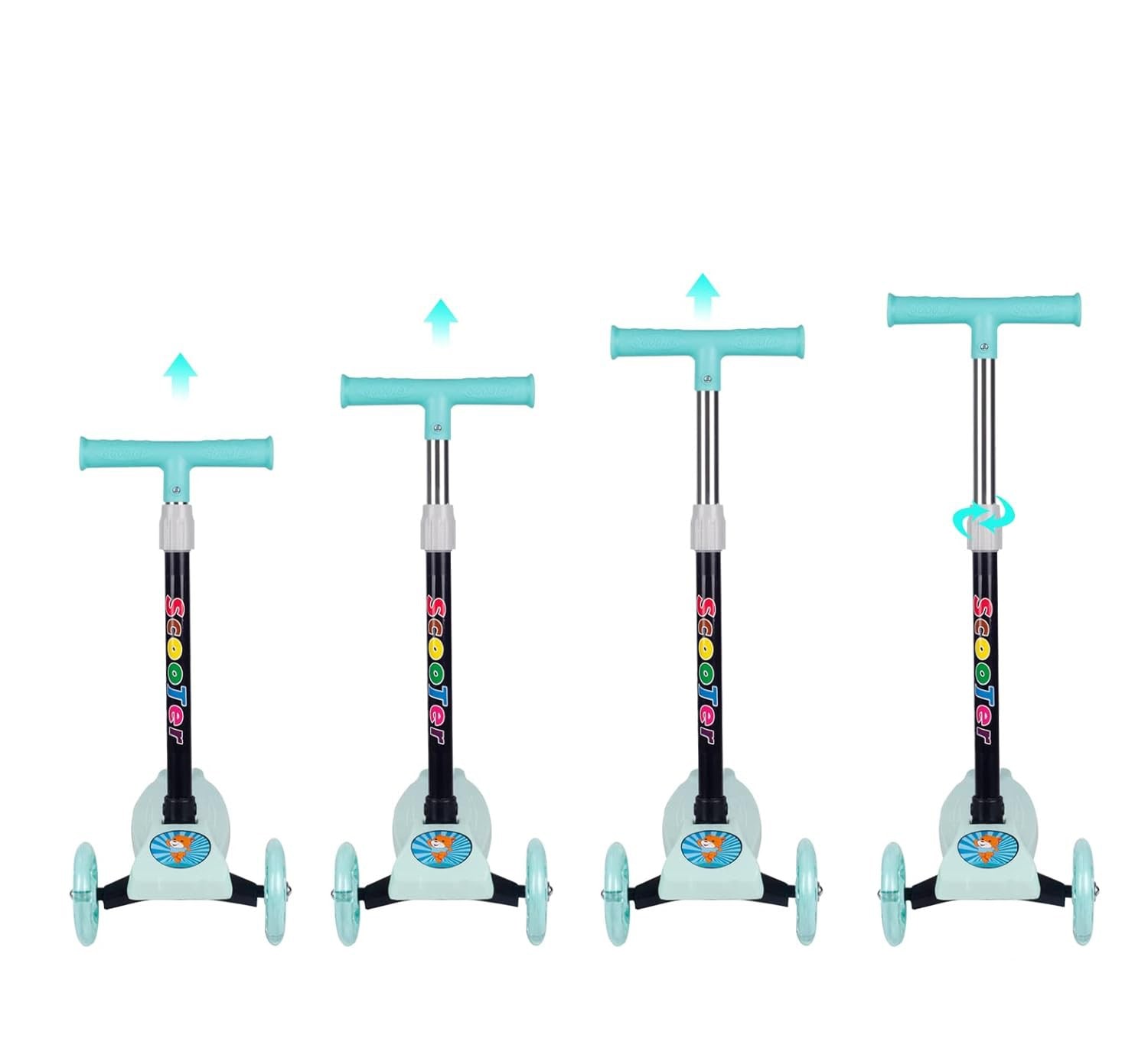 Trotineta copii PROCART, ghidon ajustabil pe inaltime, 3 roti LED multicolor, pliabila, verde