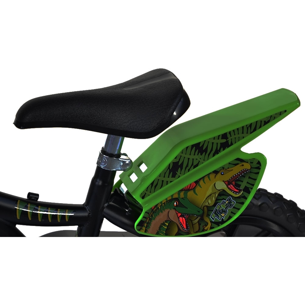 Bicicleta cu pedale Dino Bikes Dinozaur T-Rex, Cu roti ajutatoare, 12 inch, Pana la 40 kg, 3 ani+, Multicolor