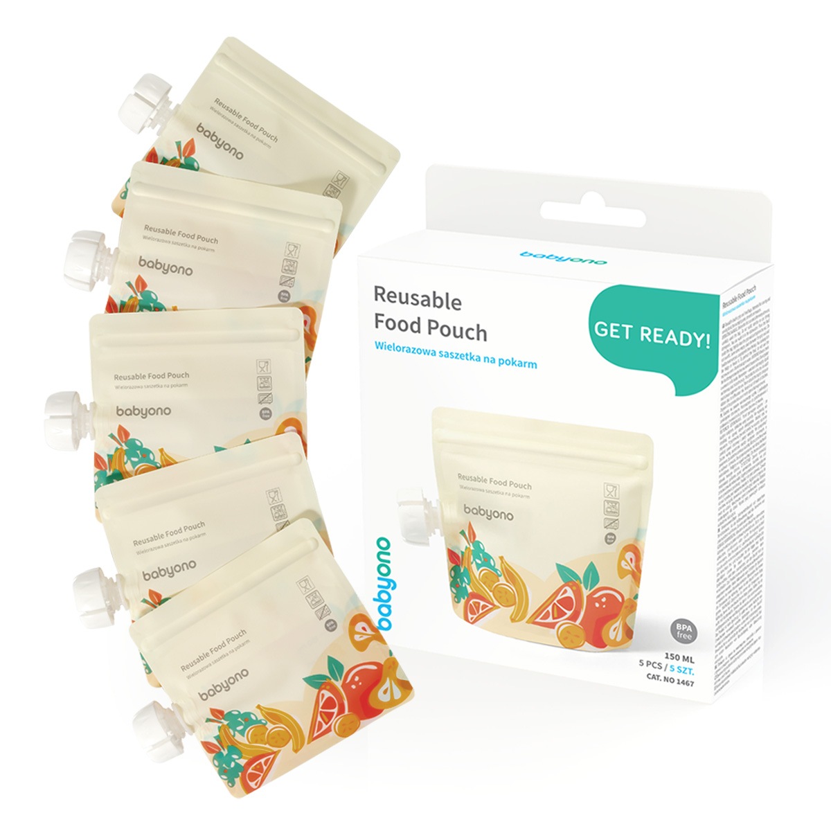 Set pungi alimentare reutilizabile Babyono 1467, 150ml, 5 bucati