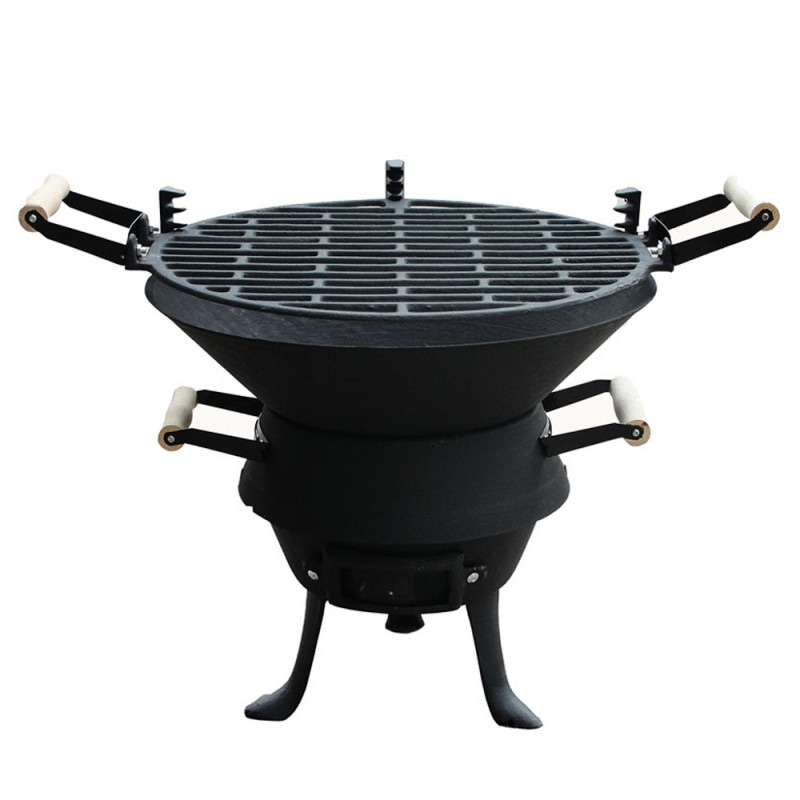 Gratar fonta Rosberg R51720A, Grila turnata, Manere lemn, 35.5x38 cm, Negru