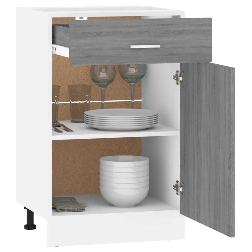 Dulap inferior cu sertar vidaXL, 50x46x81.5cm, lemn prelucrat, gri sonoma