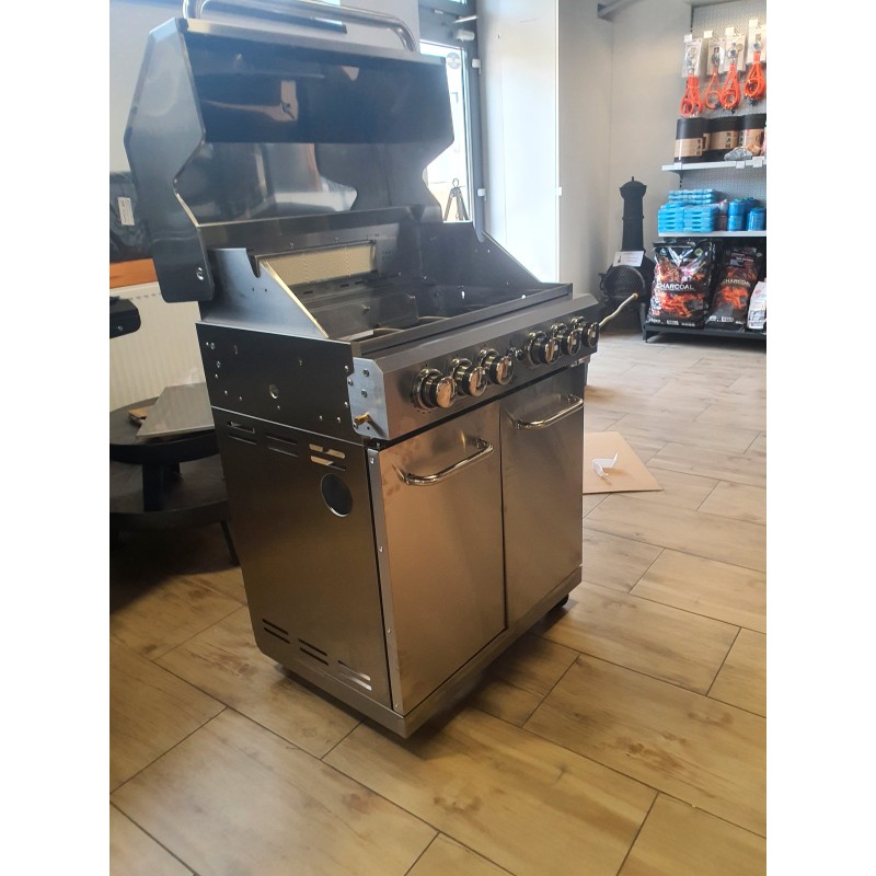Gratar pe gaz din inox ALL'GRILL Allrounder L 100304, cu 4.1 arzatoare si arzator ceramic pentru rotisor, suprafata de gatit 71 x 46 cm, Argintiu