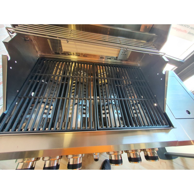 Gratar pe gaz din inox ALL'GRILL Allrounder L 100304, cu 4.1 arzatoare si arzator ceramic pentru rotisor, suprafata de gatit 71 x 46 cm, Argintiu