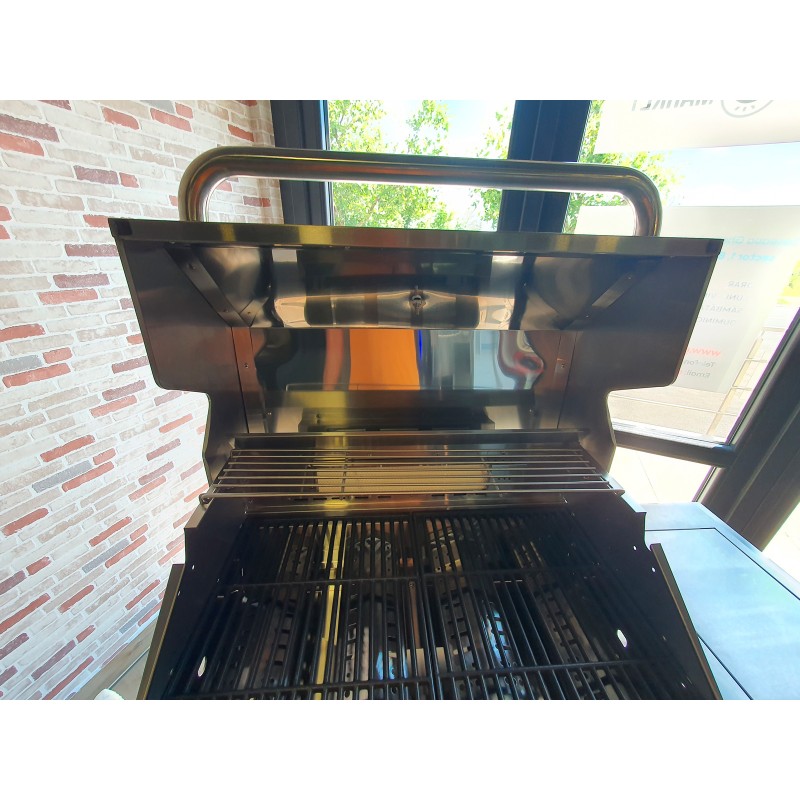Gratar pe gaz din inox ALL'GRILL Allrounder L 100304, cu 4.1 arzatoare si arzator ceramic pentru rotisor, suprafata de gatit 71 x 46 cm, Argintiu