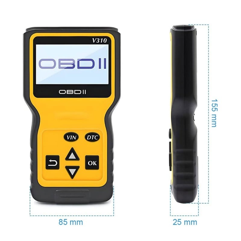 Dispozitiv de diagnosticare si scanare auto Techstar V310, OBD2, Citire/ Stergere coduri de eroare, Ecran LCD, ABS/ESP/SRS, Universal, Galben/Negru