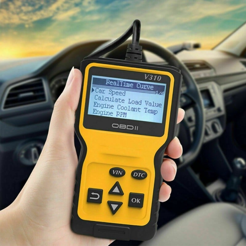 Dispozitiv de diagnosticare si scanare auto Techstar V310, OBD2, Citire/ Stergere coduri de eroare, Ecran LCD, ABS/ESP/SRS, Universal, Galben/Negru