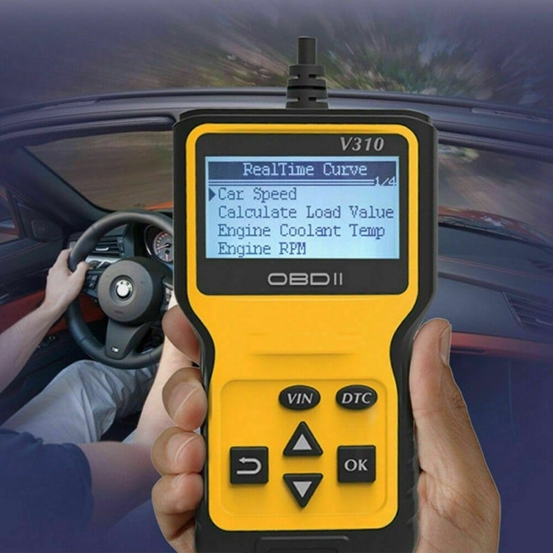 Dispozitiv de diagnosticare si scanare auto Techstar V310, OBD2, Citire/ Stergere coduri de eroare, Ecran LCD, ABS/ESP/SRS, Universal, Galben/Negru