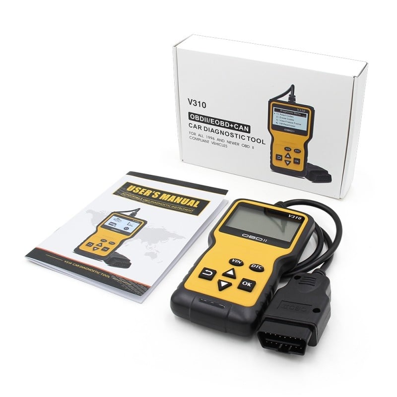 Dispozitiv de diagnosticare si scanare auto Techstar V310, OBD2, Citire/ Stergere coduri de eroare, Ecran LCD, ABS/ESP/SRS, Universal, Galben/Negru