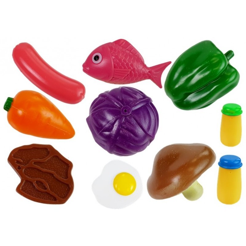 Set accesorii bucatarie copii PROCART, alimente, condimente, oale, ustensile, 3 ani+, 22 piese, multicolor