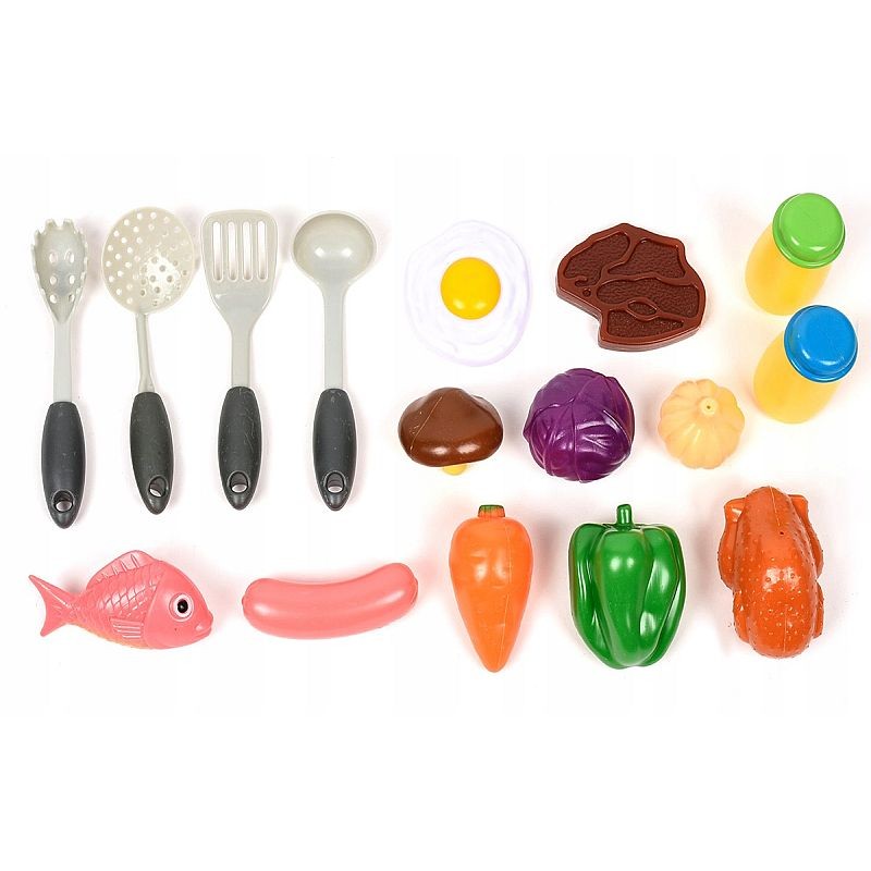Set accesorii bucatarie copii PROCART, alimente, condimente, oale, ustensile, 3 ani+, 22 piese, multicolor