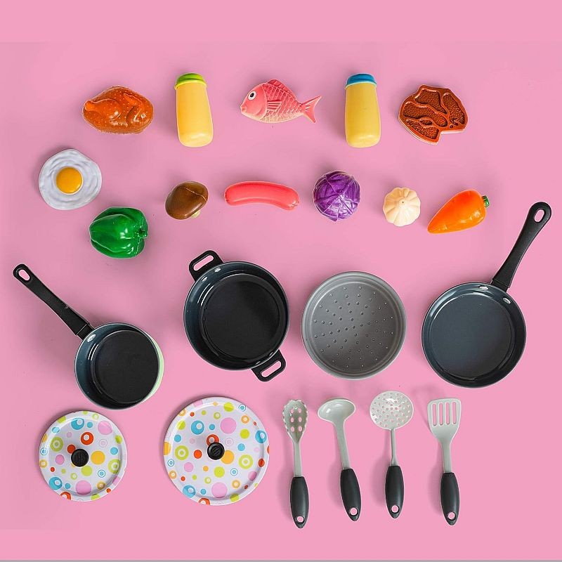 Set accesorii bucatarie copii PROCART, alimente, condimente, oale, ustensile, 3 ani+, 22 piese, multicolor