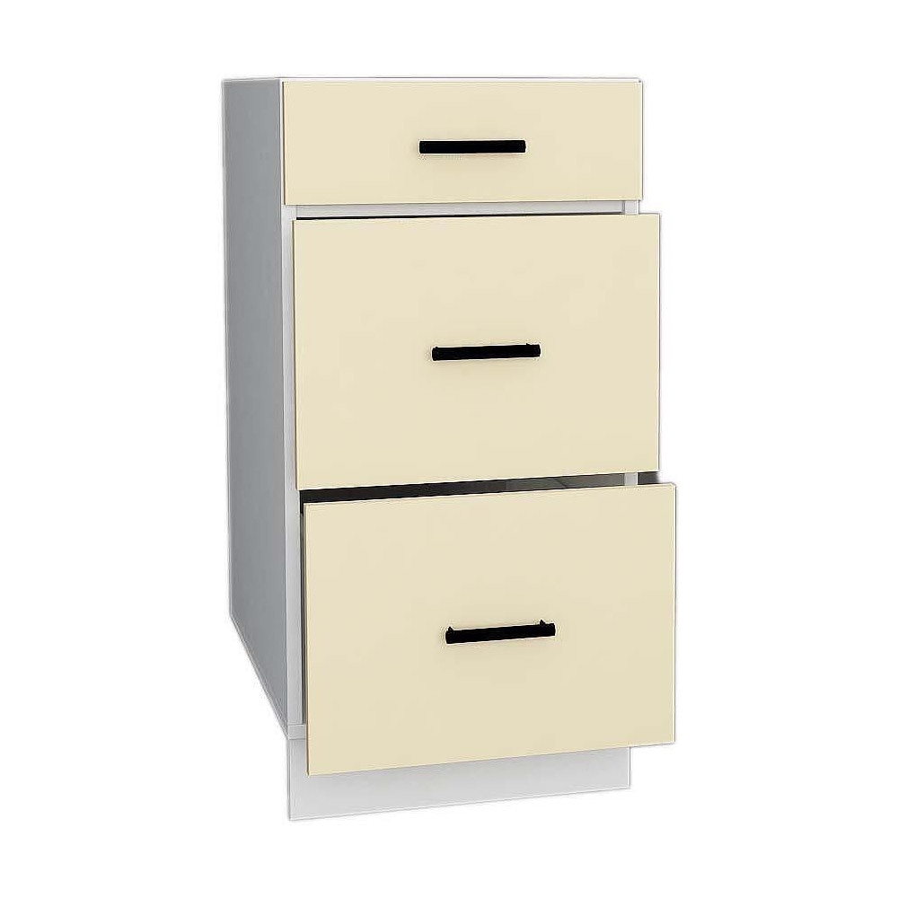 Corp inferior de bucatarie cu 3 sertare Sani Glamur, 40x48x82 cm, Bej Lucios