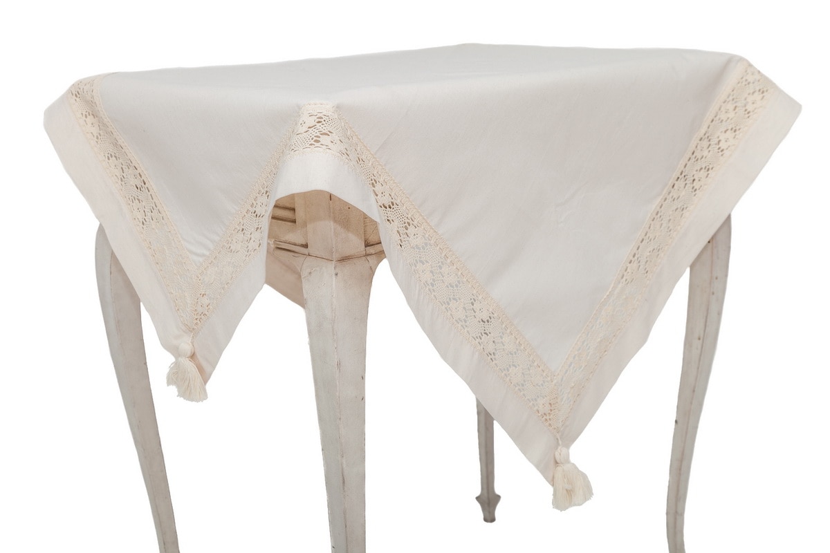 Fata de masa Valentini Bianco BK002, cu broderie, dreptunghiulara, 140x230cm, crem 