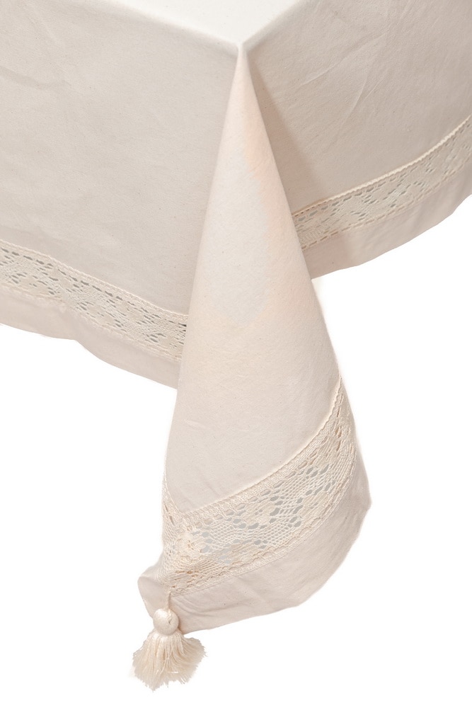 Fata de masa Valentini Bianco BK002, cu broderie, dreptunghiulara, 140x230cm, crem 