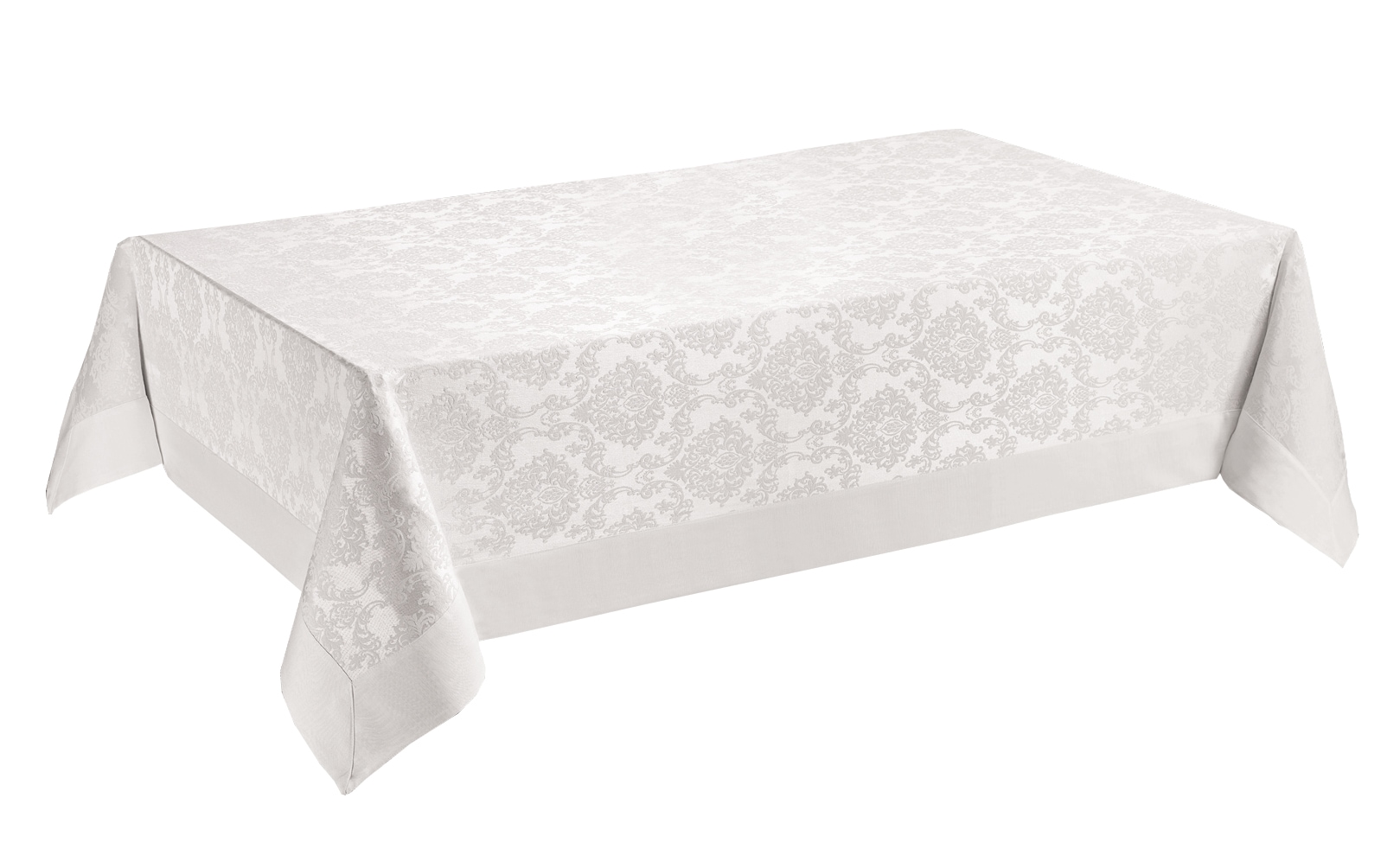 Fata de masa Valentini Bianco, model brocard de lux, dreptunghiulara, 160x260cm, alb