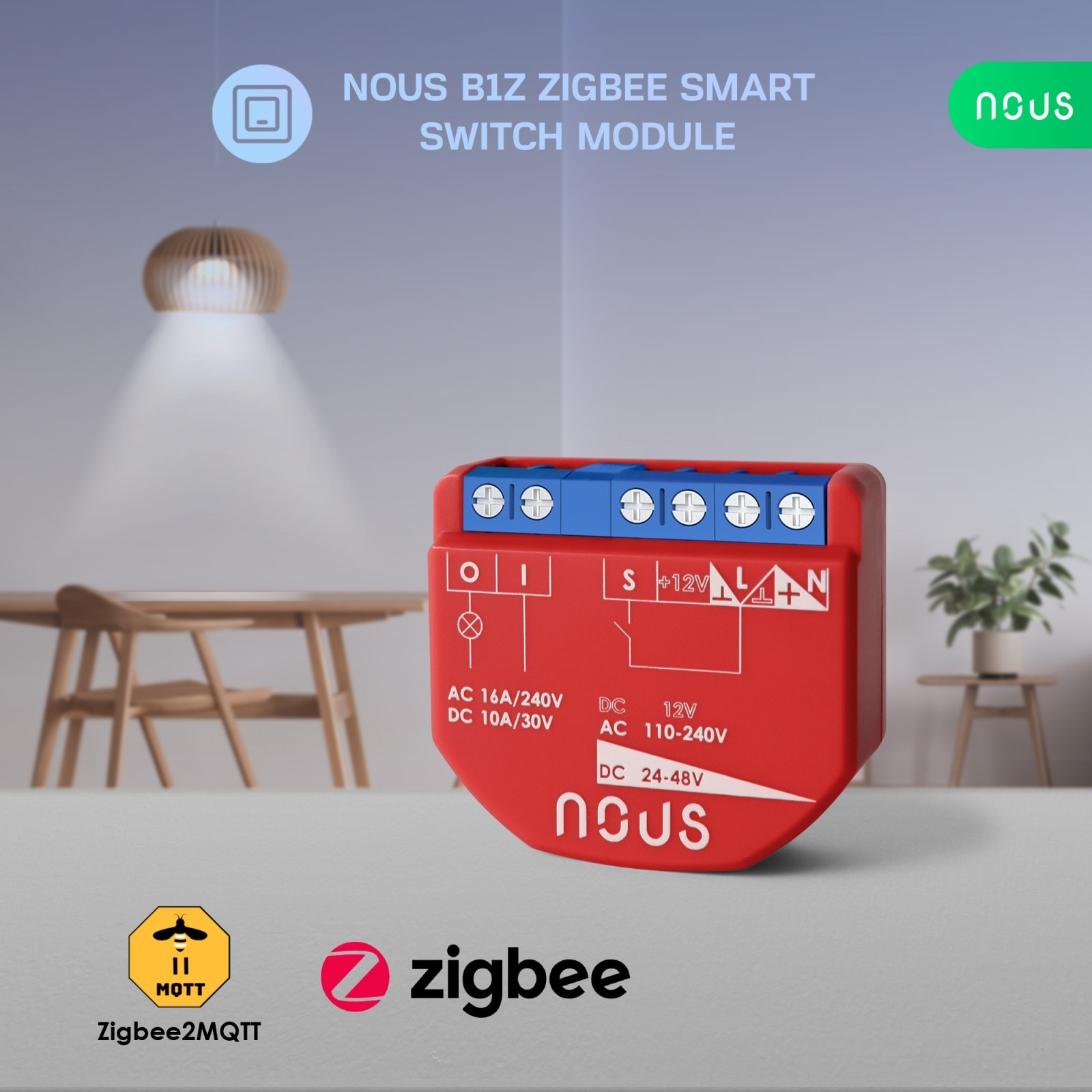 Releu inteligent Nous B2Z, 16A, ZigBee, 1 canal PM, Monitorizare energie