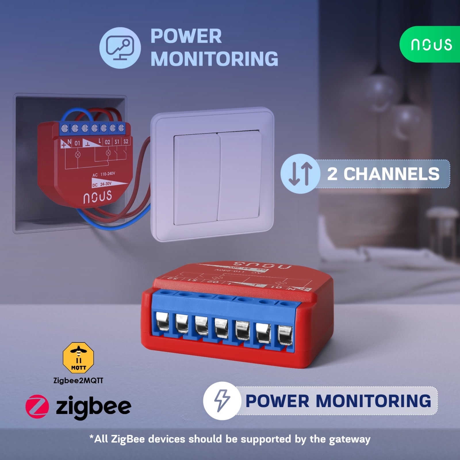 Releu inteligent Nous B3Z, 16A, ZigBee, 2 canal PM, Monitorizare energie
