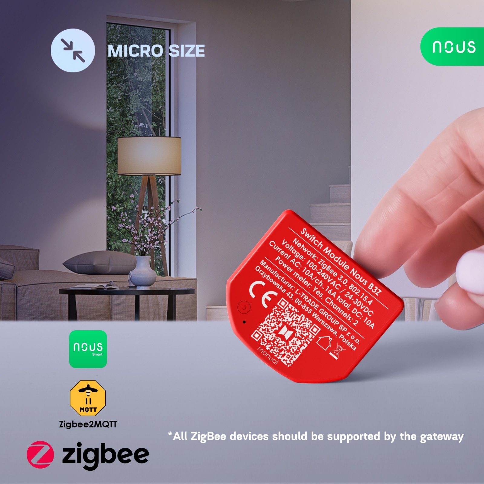 Releu inteligent Nous B3Z, 16A, ZigBee, 2 canal PM, Monitorizare energie