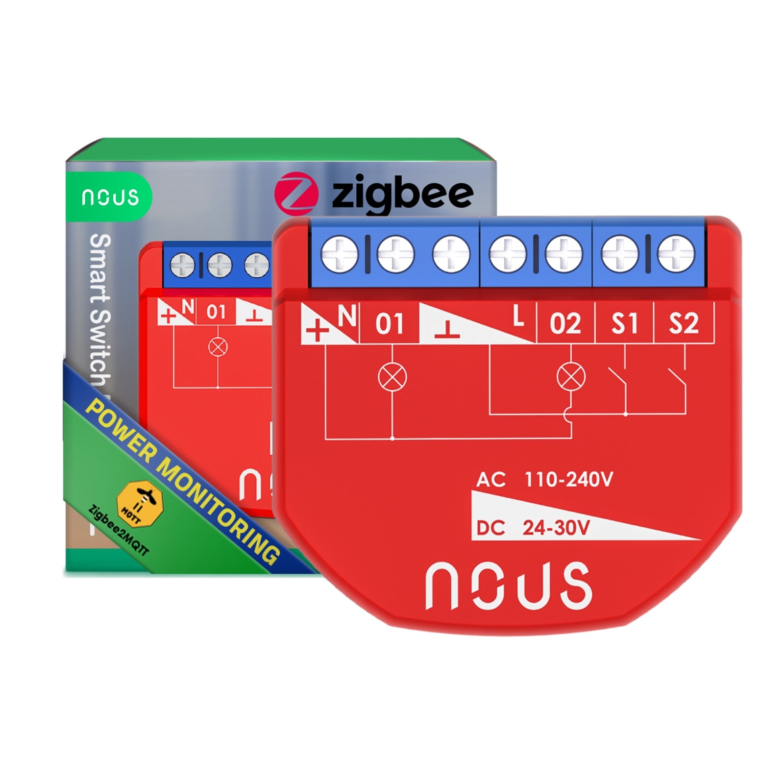 Releu inteligent Nous B3Z, 16A, ZigBee, 2 canal PM, Monitorizare energie