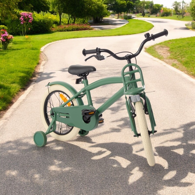 Bicicleta pentru copii PROCART, reglabila pe inaltime, roti 16 inch, V-brake, cadru otel, roti ajutatoare, far si stop
