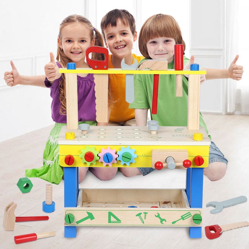 Atelier cu banc de lucru pentru copii PROCART, 40 piese din lemn, 41x36x16 cm