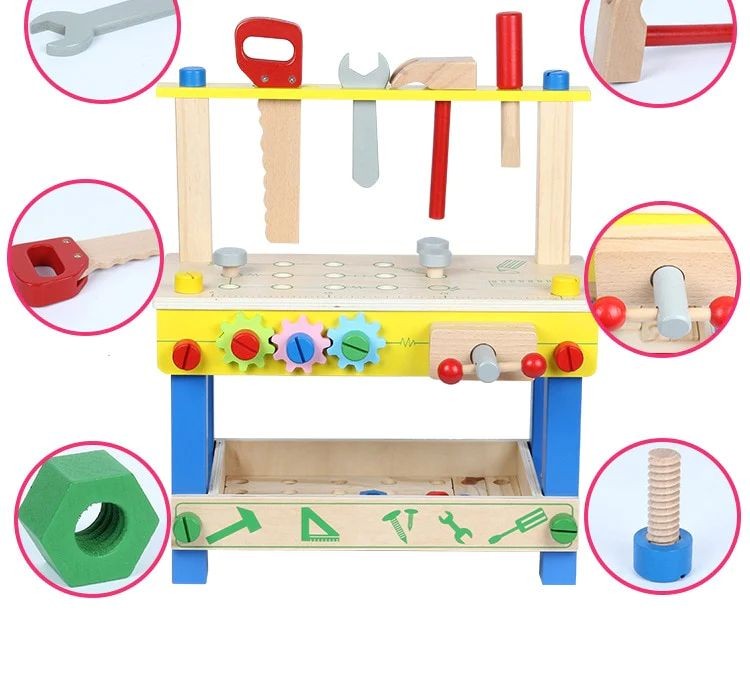 Atelier cu banc de lucru pentru copii PROCART, 40 piese din lemn, 41x36x16 cm
