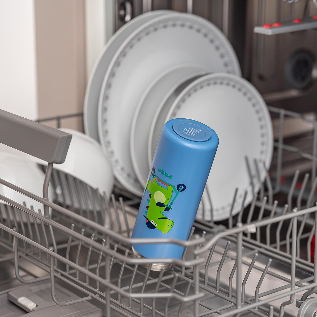 Sticla de baut Reer, Cu pai din silicon, Pentru copii, Din otel inoxidabil, 350 ml, albastru