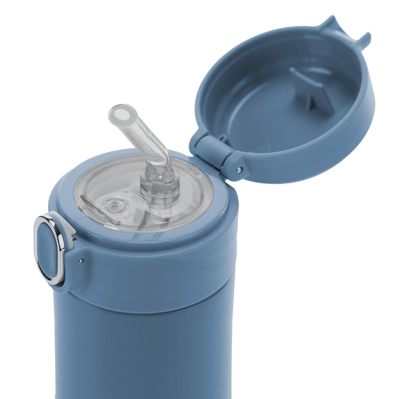 Sticla de baut Reer, Cu pai din silicon, Pentru copii, Din otel inoxidabil, 350 ml, albastru