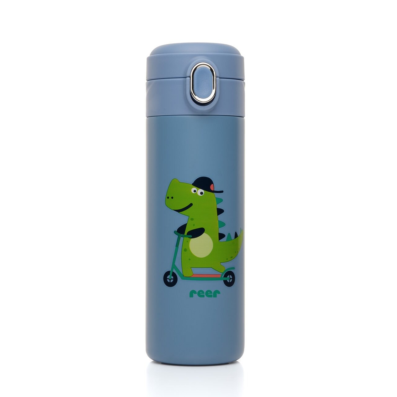 Sticla de baut Reer, Cu pai din silicon, Pentru copii, Din otel inoxidabil, 350 ml, albastru