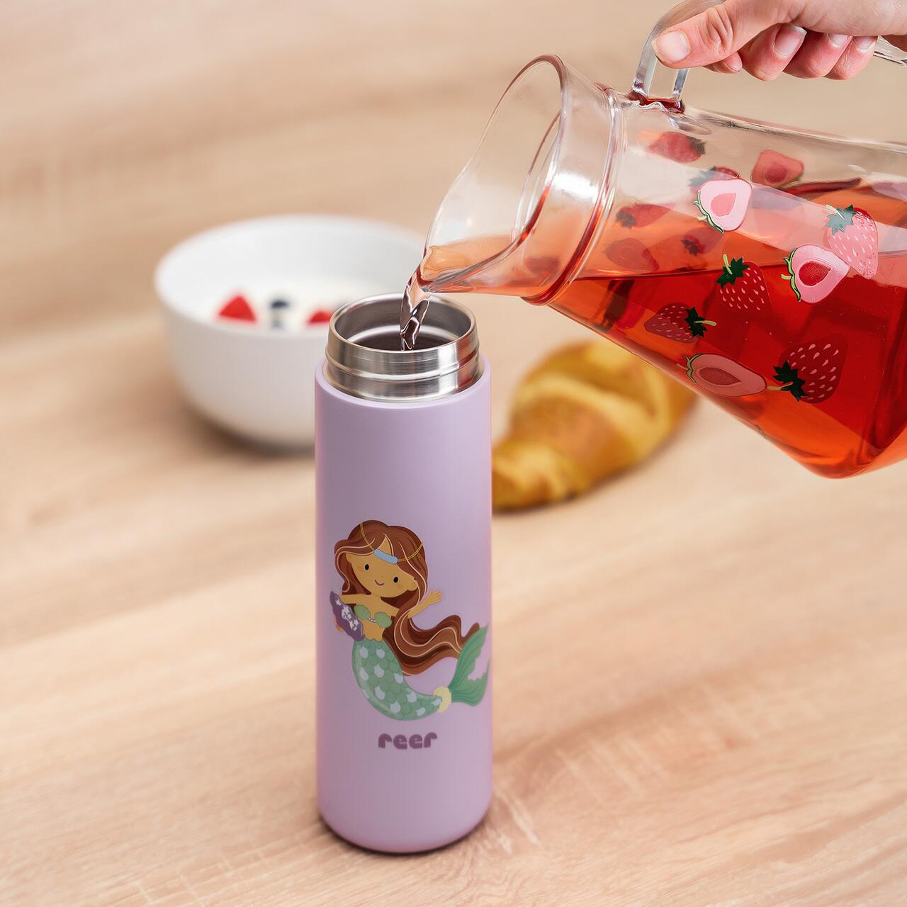 Sticla de baut Reer, Cu pai din silicon, Pentru copii, Din otel inoxidabil, 350 ml, violet