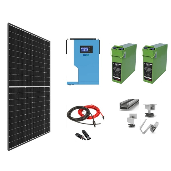 Sistem solar off grid Solid Volt 3 Kw instalat panouri fotovoltaice 3000W, cu baterii 190Ah si invertor HIBRID EASUN SML 3.5 Kw continuu/7 Kw varf pe 24V