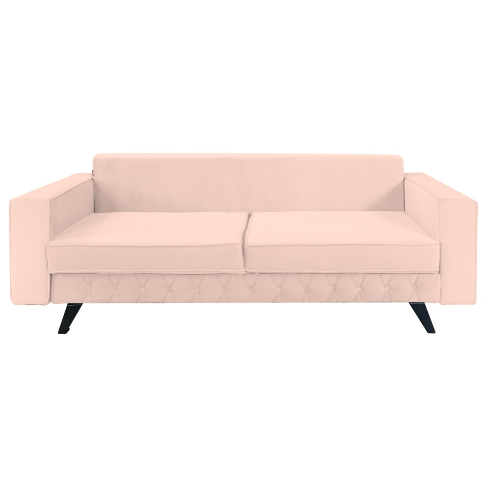 Canapea extensibila Jaky Alisson, cu lada de depozitare si picioare negre, catifea, roz pal, 230x105x80 cm