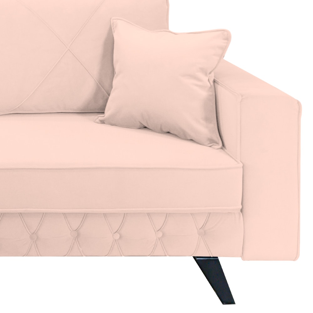 Canapea extensibila Jaky Alisson, cu lada de depozitare si picioare negre, catifea, roz pal, 230x105x80 cm
