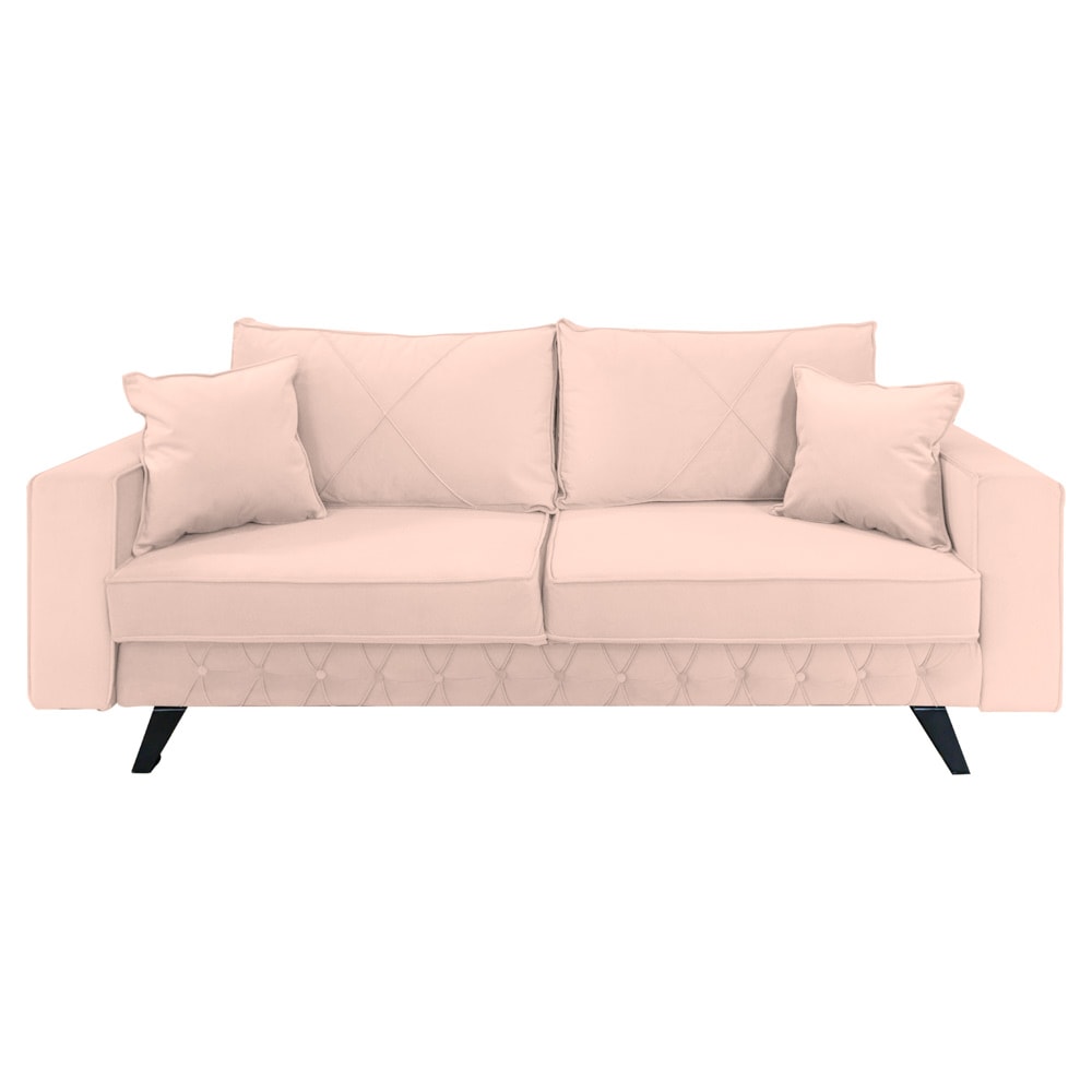 Canapea extensibila Jaky Alisson, cu lada de depozitare si picioare negre, catifea, roz pal, 230x105x80 cm