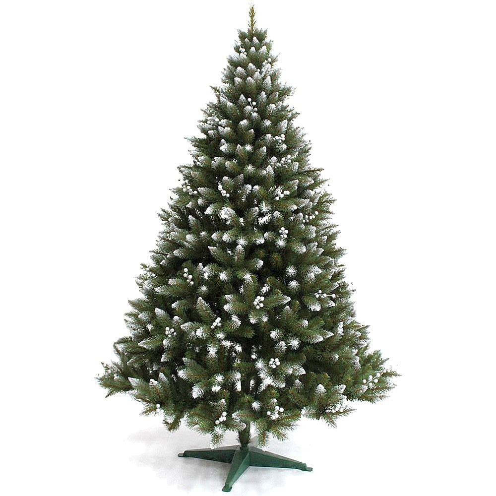 Brad Artificial de Craciun Molid HollySilver cu Fructe Argintii, Verde cu Varfuri Albe, 150cm