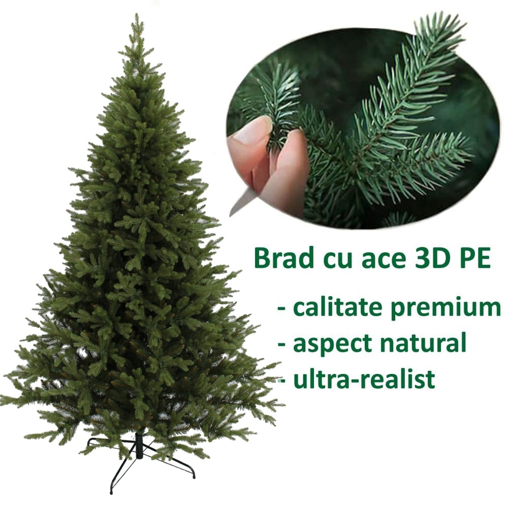 Brad Artificial de Craciun, cu Ace 3D, PE Nordmann, Verde, 230cm