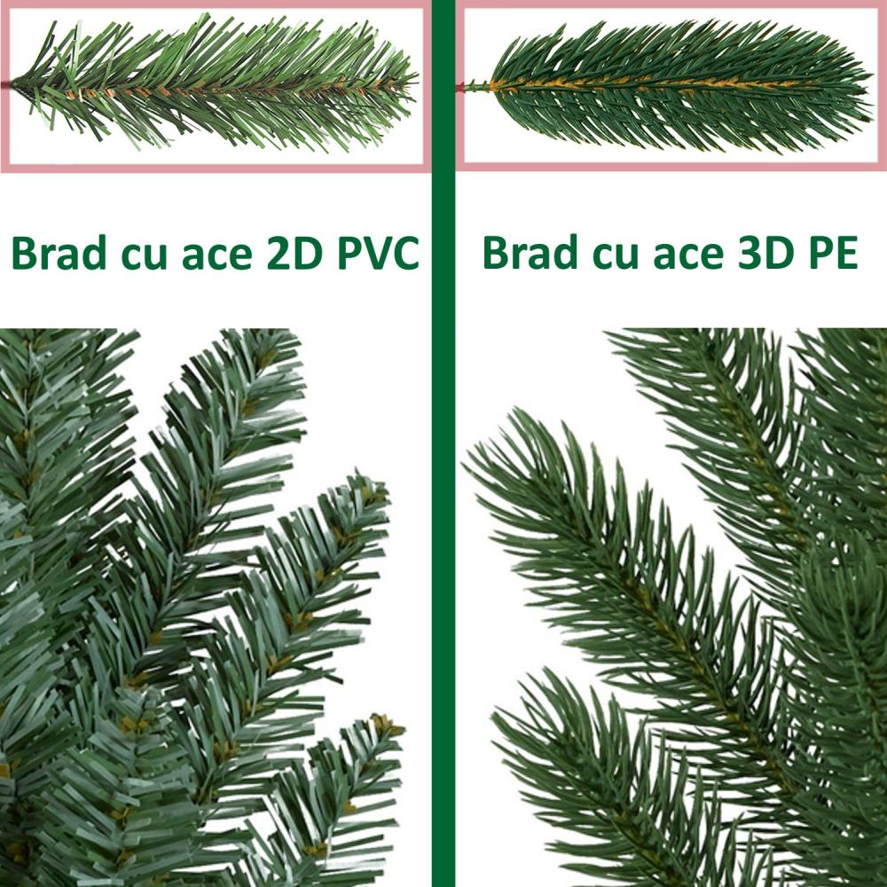 Brad Artificial de Craciun, cu Ace 3D, PE Nordmann, Verde, 230cm