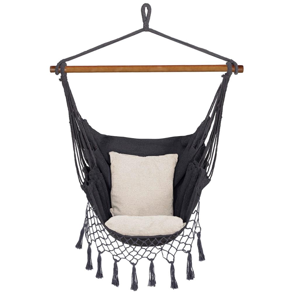 Hamac tip leagan suspendat Sersimo, pentru casa sau gradina HM43, gri inchis cu perne, 130x100cm, 150kg