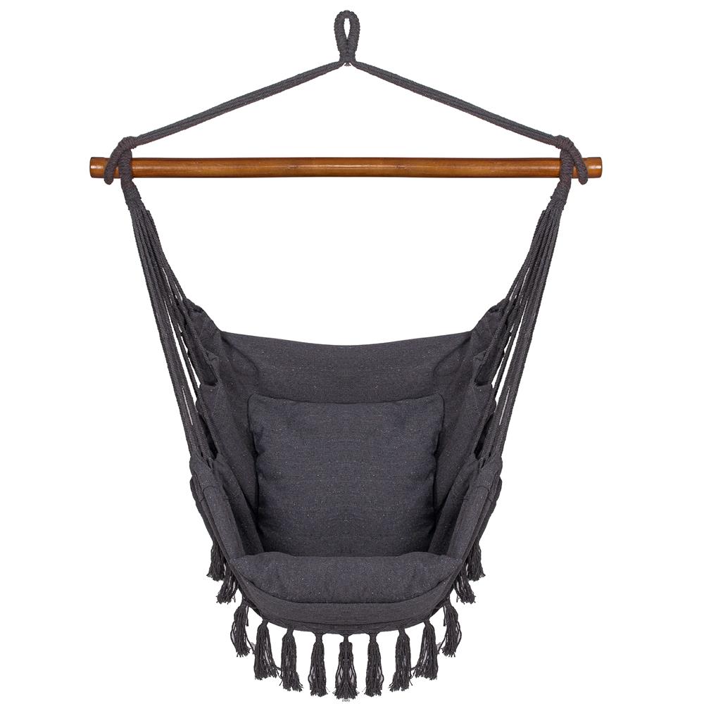 Hamac tip leagan suspendat Sersimo, pentru casa sau gradina HM45, gri inchis cu perne, 130x100cm, 150kg