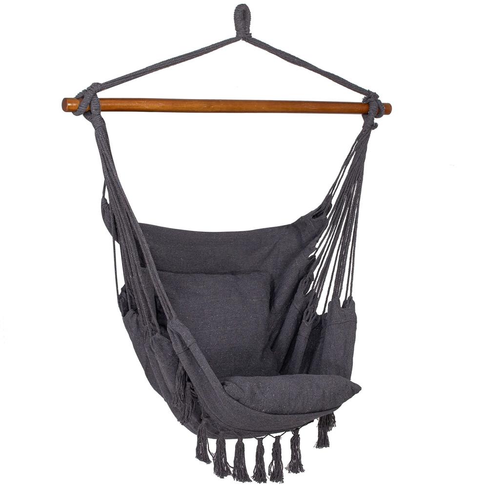 Hamac tip leagan suspendat Sersimo, pentru casa sau gradina HM45, gri inchis cu perne, 130x100cm, 150kg