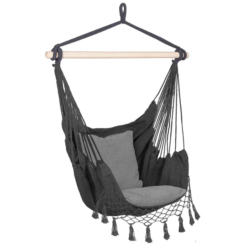 Hamac tip leagan suspendat Sersimo, pentru casa sau gradina, gri cu perne, 130x100cm, 150kg