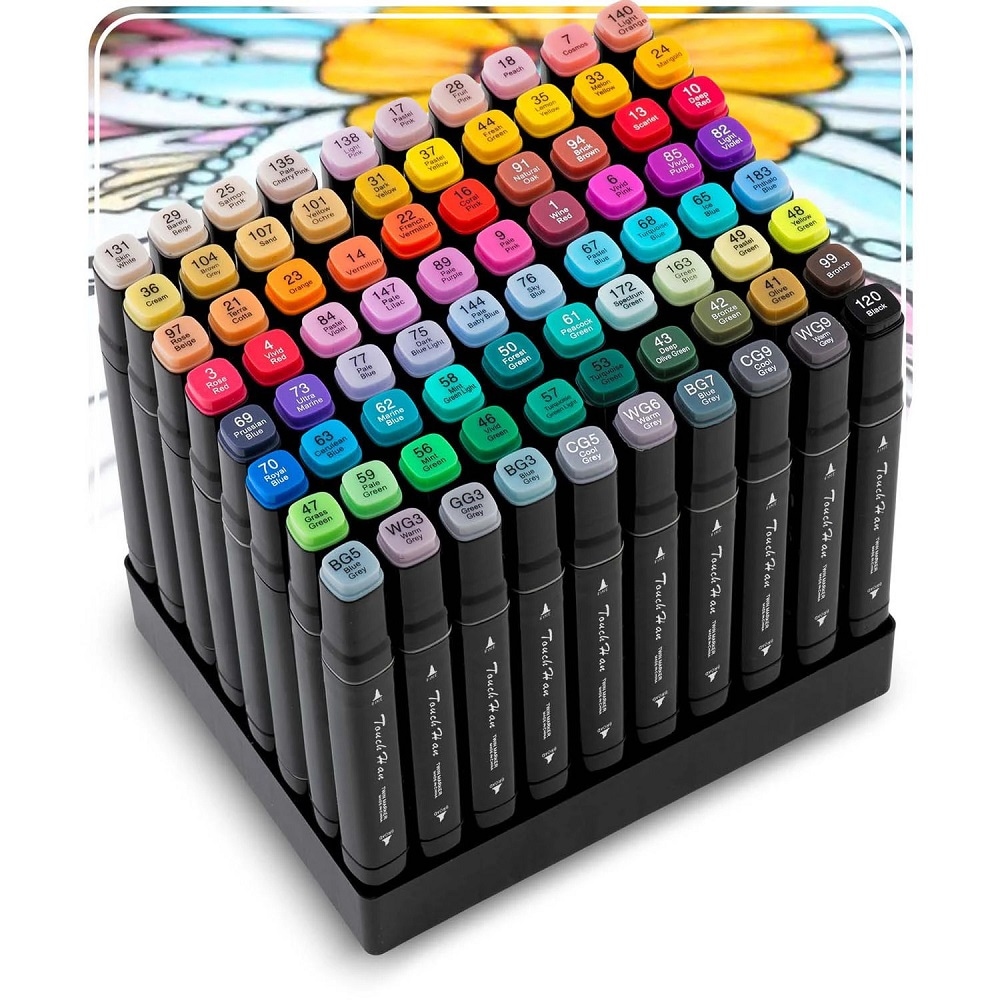 Set 80 markere duble DacEnergy, cerneala cu alcool, cu varfuri de 2 mm si 7 mm, nuante intense, vii, multicolore