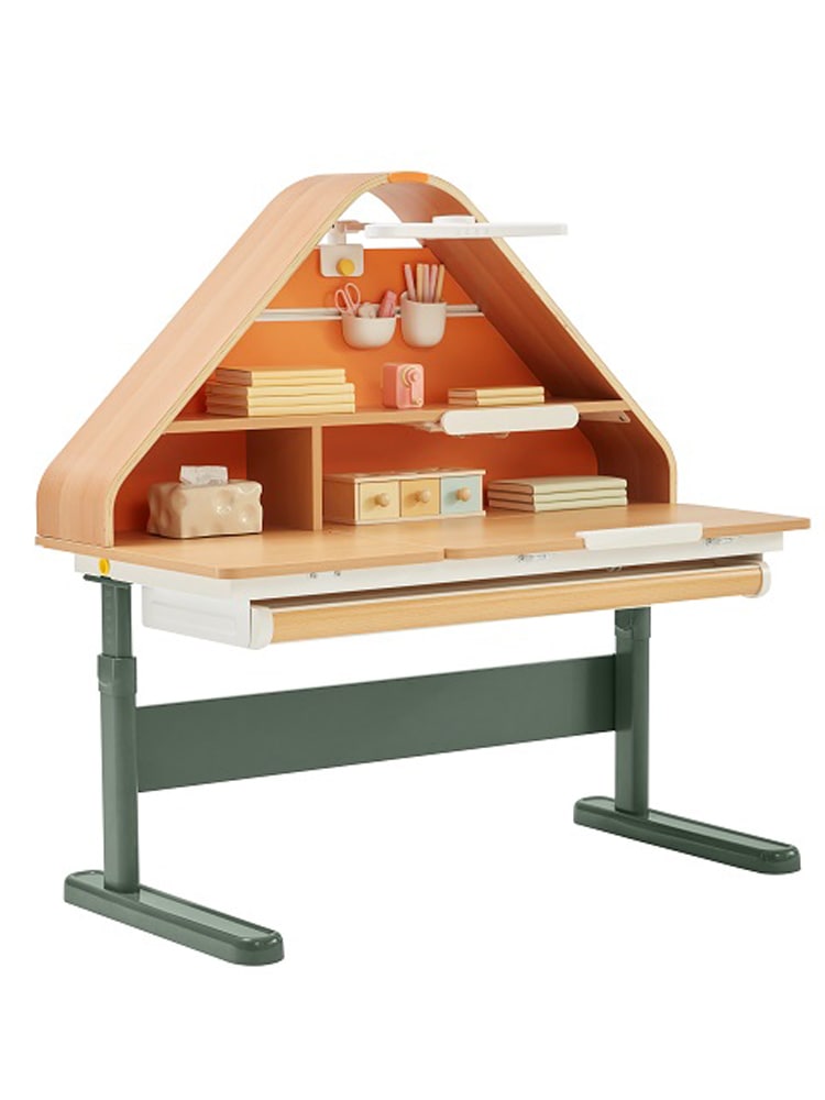 Birou reglabil ergonomic MarcoShop, pentru copii, model CASUTA, Lemn plop