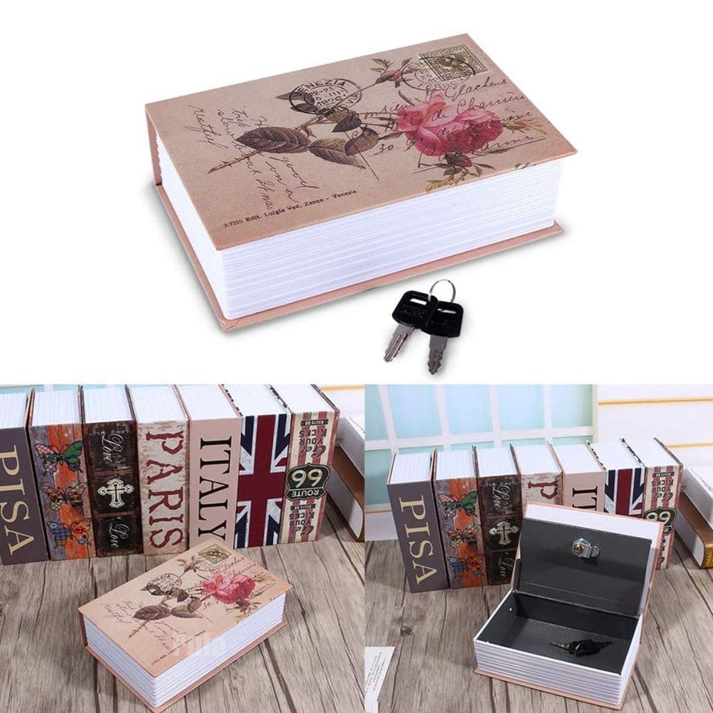 Seif secret tip carte Pufo cu cheie pentru blocare, model Rose of Love, 18 x 12 cm